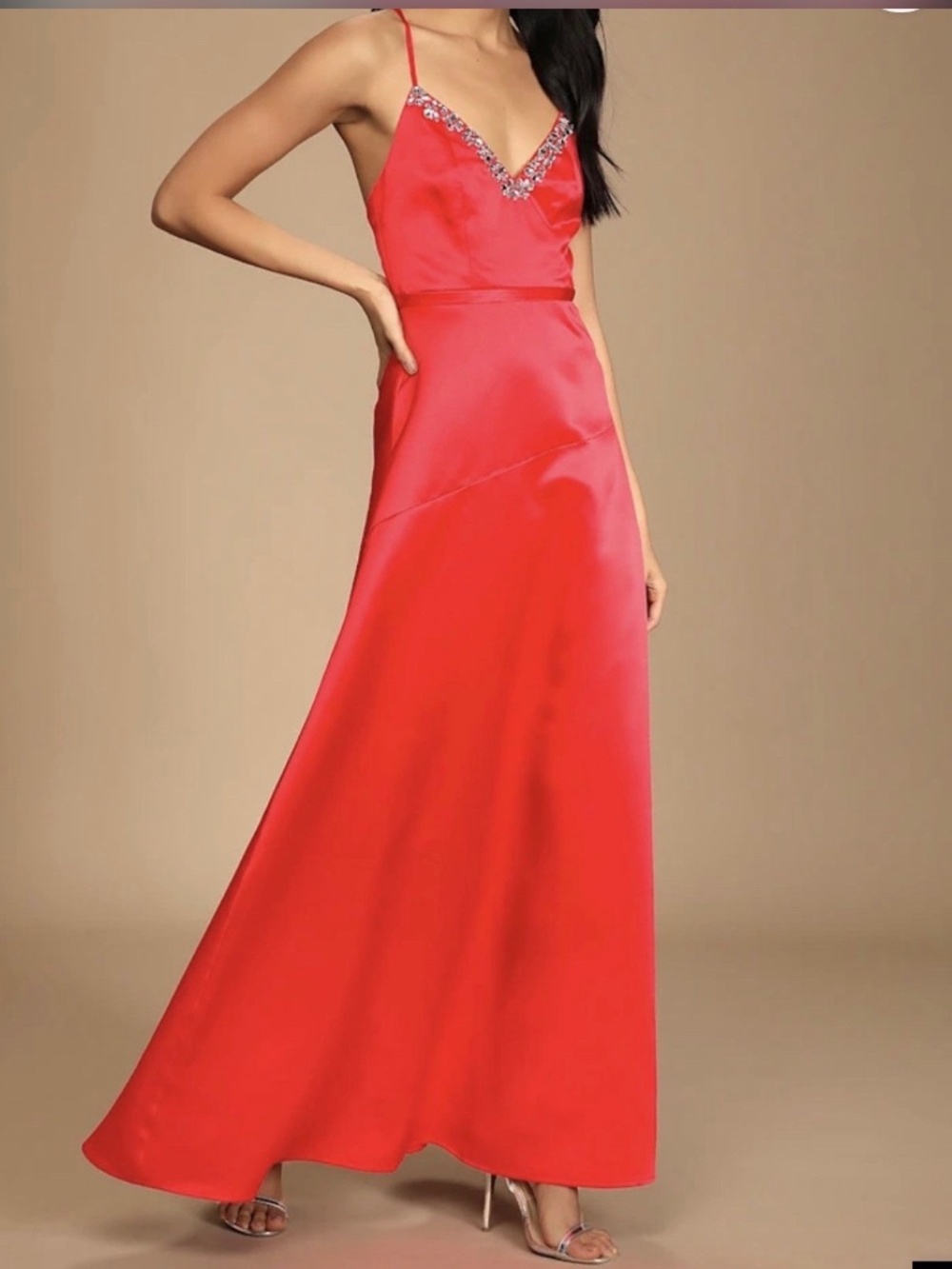 Rhinestone maxi dress red